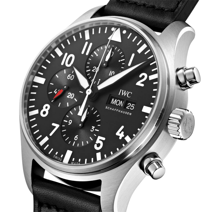 IWC Pilot Chronograph Black Dial Black Leather 43mm