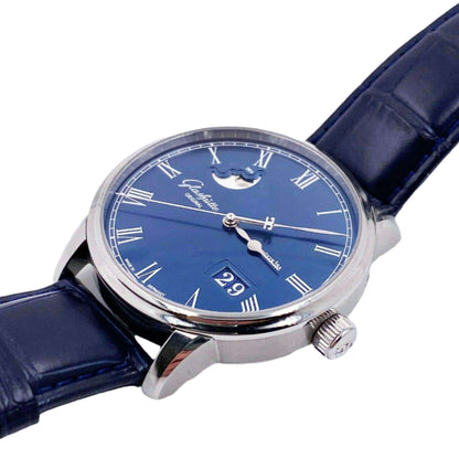 Glashutte Senator Panorama Date Moonphase Blue Dial Blue Alligator 40mm