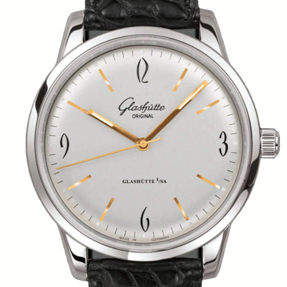 Glashutte Vintage Sixties Silver Dial Black Alligator 39mm