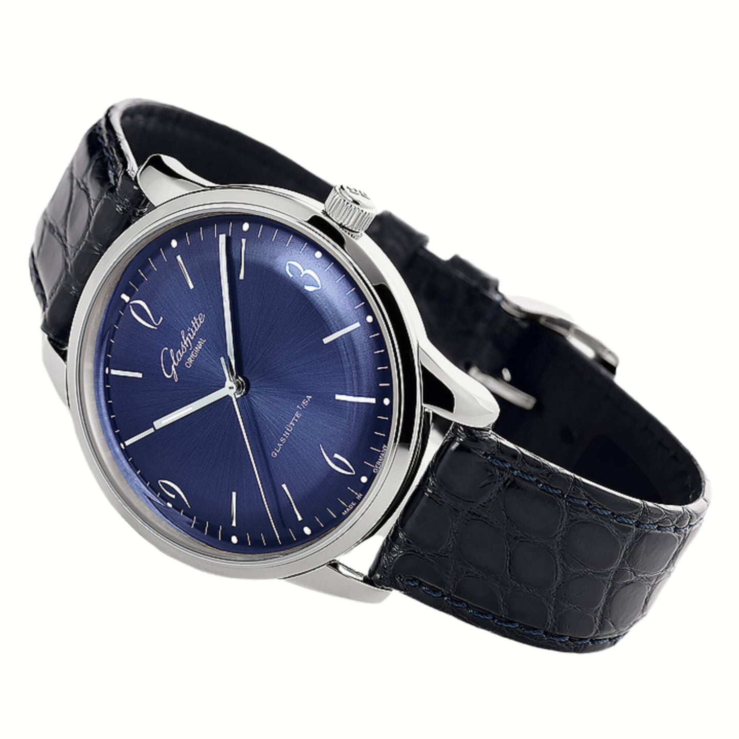 Glashutte Vintage Sixties Blue Dial Blue Alligator 39mm