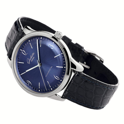 Glashutte Vintage Sixties Blue Dial Blue Alligator 39mm
