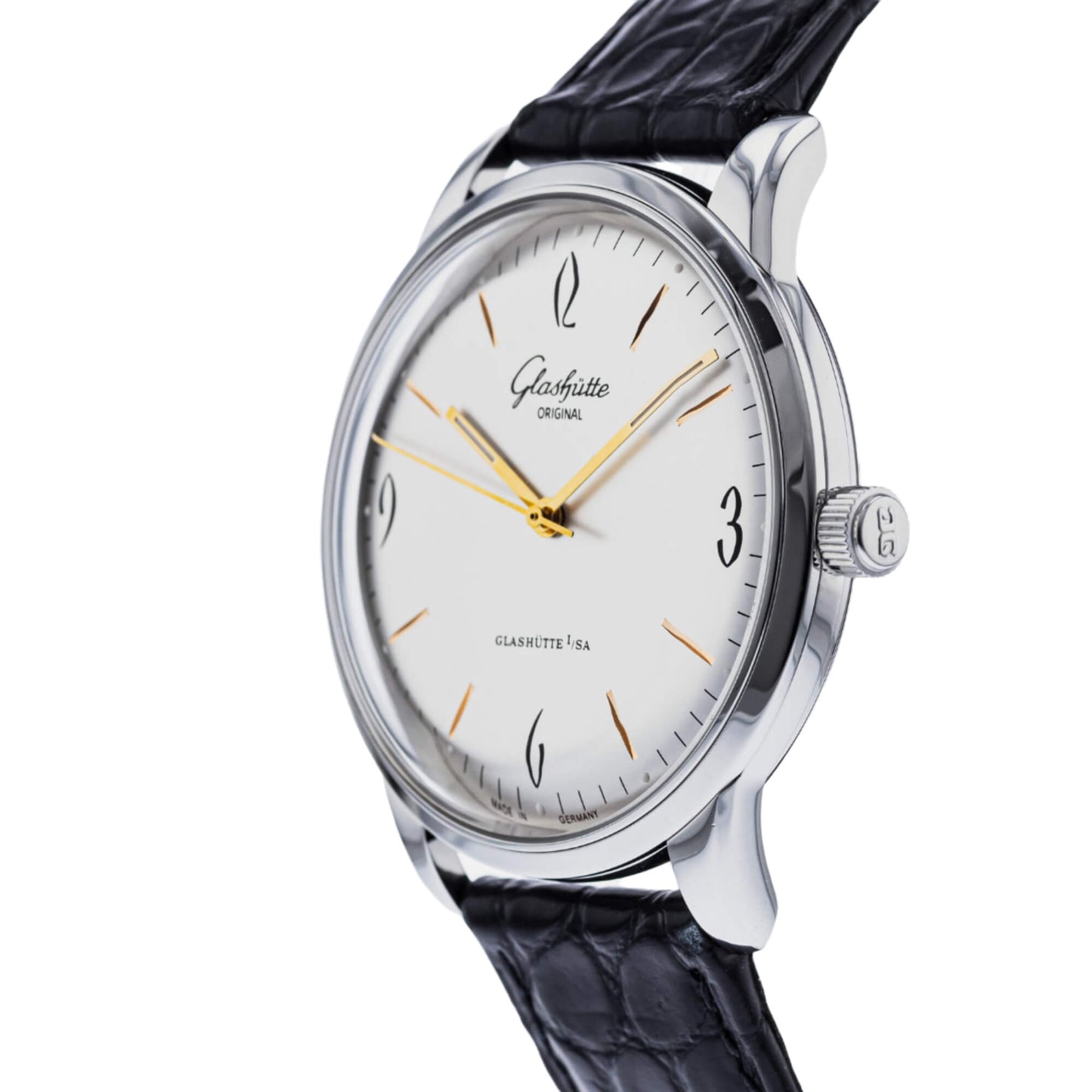 Glashutte Vintage Sixties Silver Dial Black Alligator 39mm