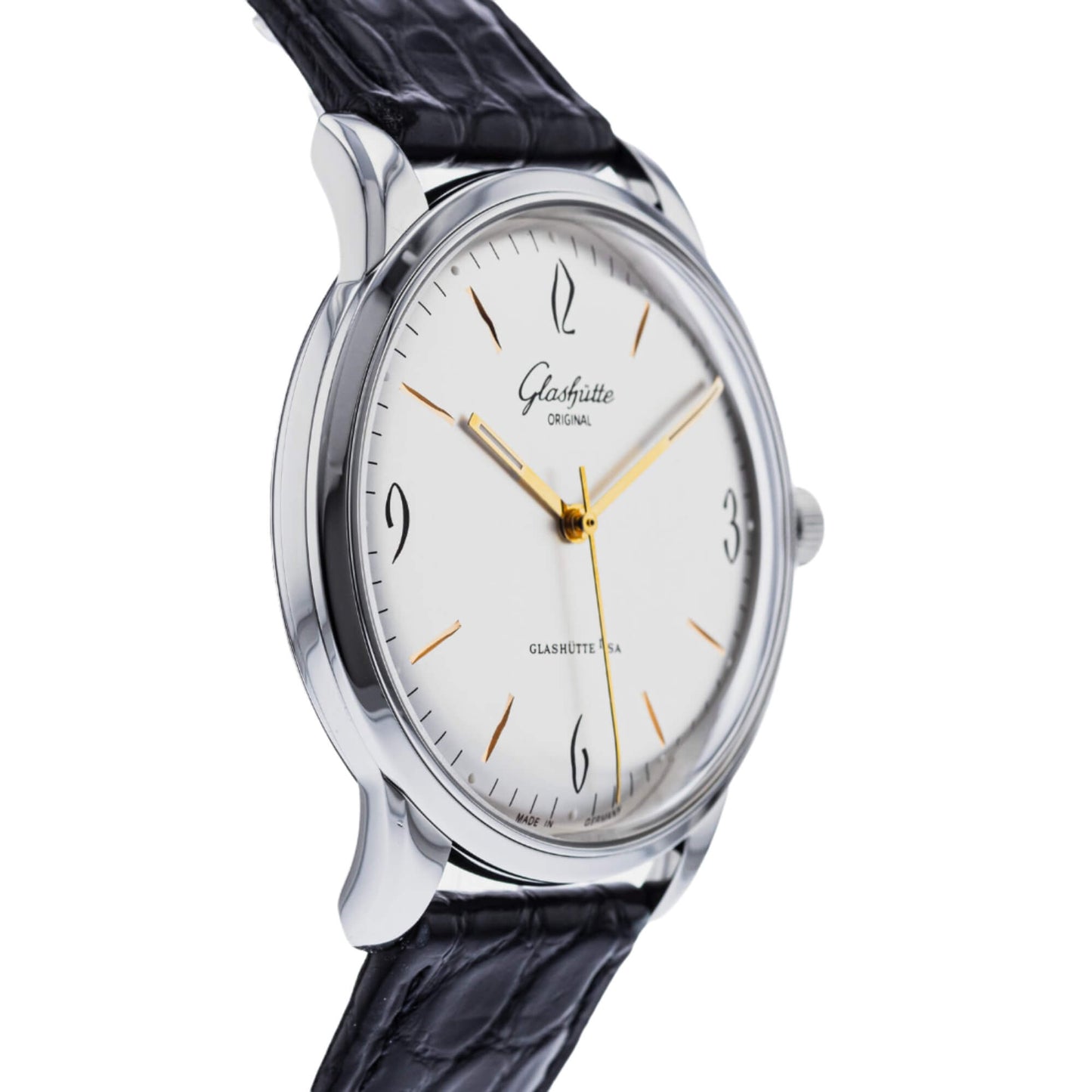 Glashutte Vintage Sixties Silver Dial Black Alligator 39mm