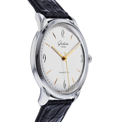 Glashutte Vintage Sixties Silver Dial Black Alligator 39mm