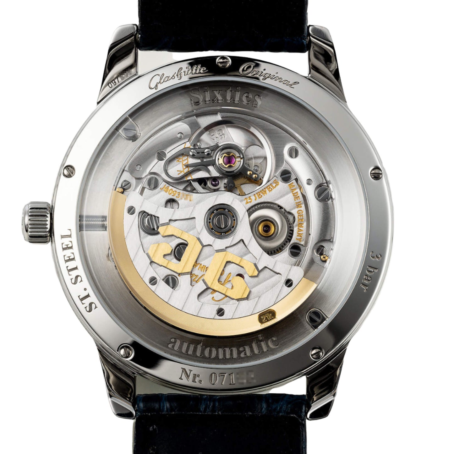 Glashutte Vintage Sixties Blue Dial Blue Alligator 39mm