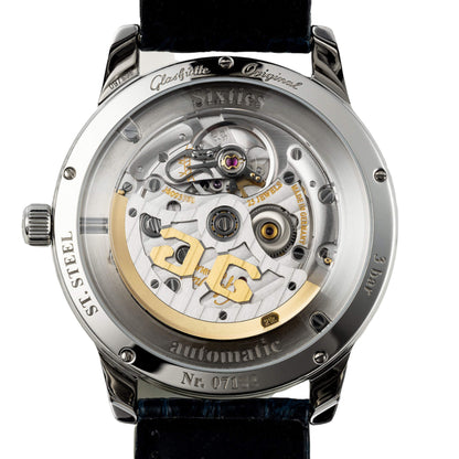 Glashutte Vintage Sixties Blue Dial Blue Alligator 39mm
