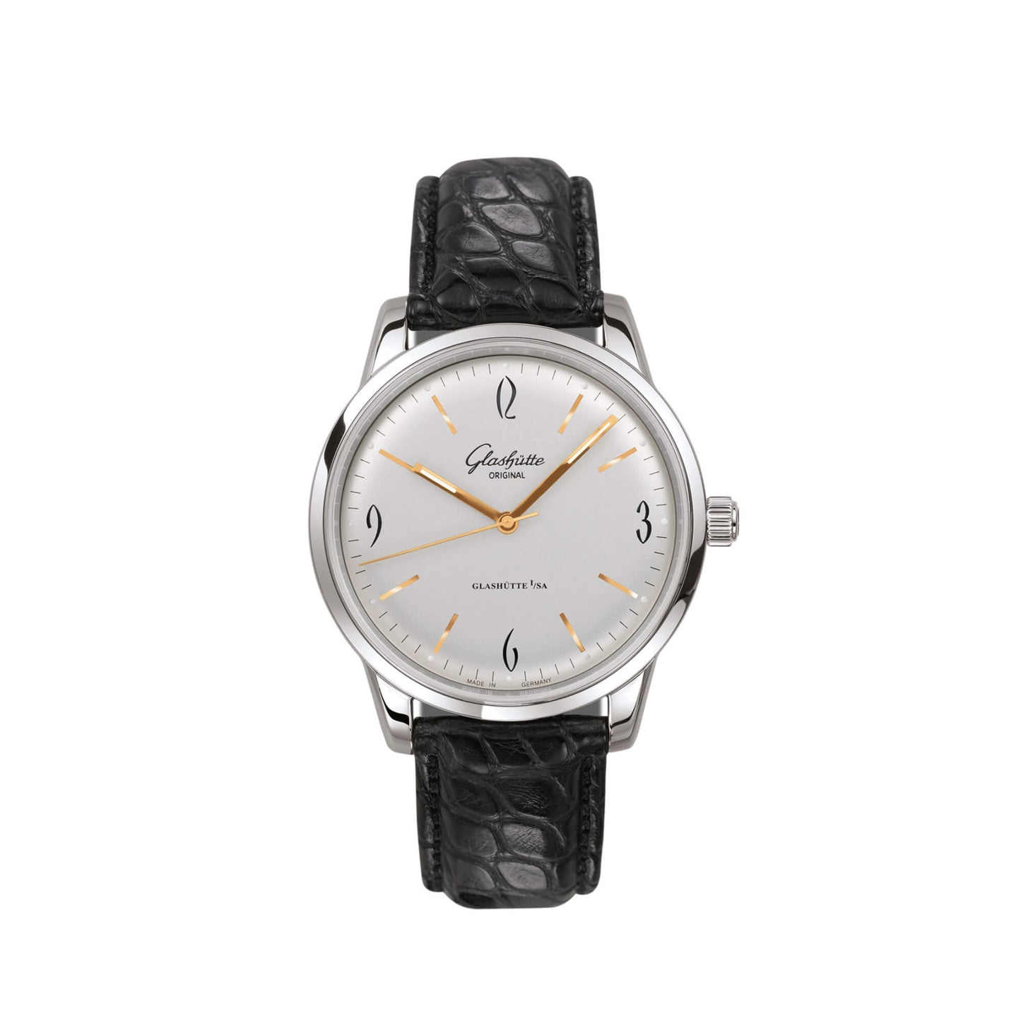 Glashutte Vintage Sixties Silver Dial Black Alligator 39mm