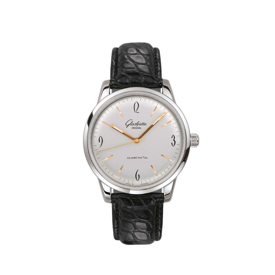 Glashutte Vintage Sixties Silver Dial Black Alligator 39mm