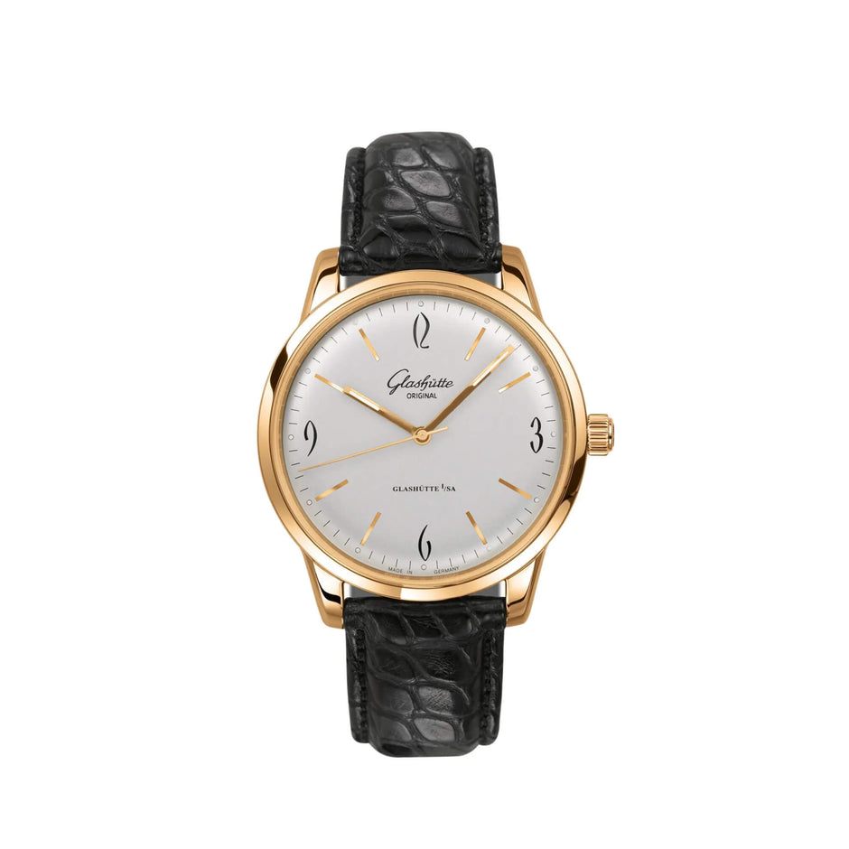 Glashutte Vintage Sixties Silver Dial Black Alligator 39mm