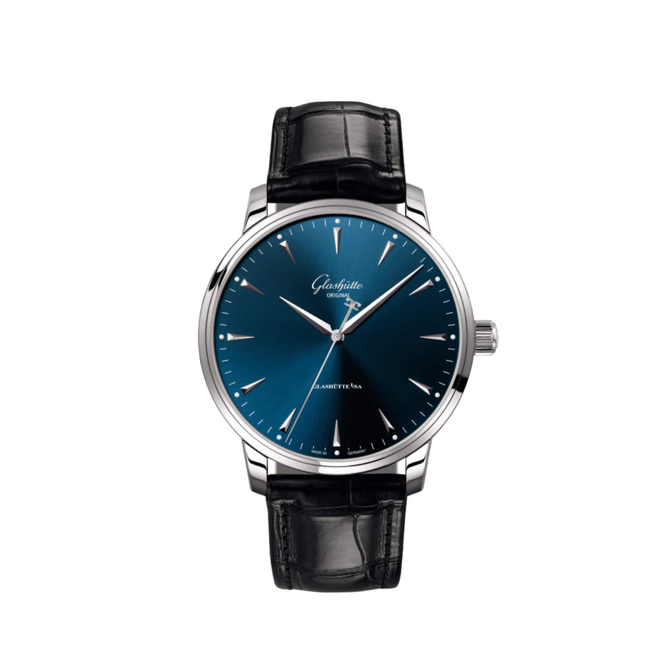 Glashutte Senator Excellence Blue Dial Black Alligator 42mm