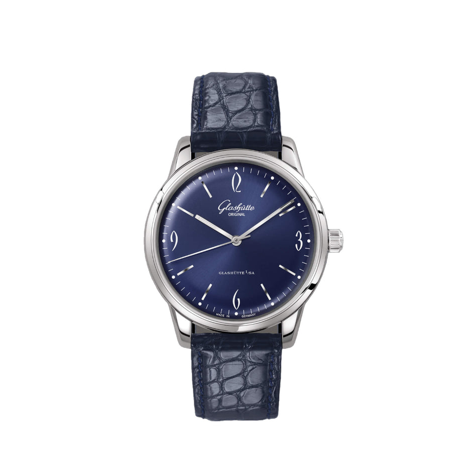 Glashutte Vintage Sixties Blue Dial Blue Alligator 39mm