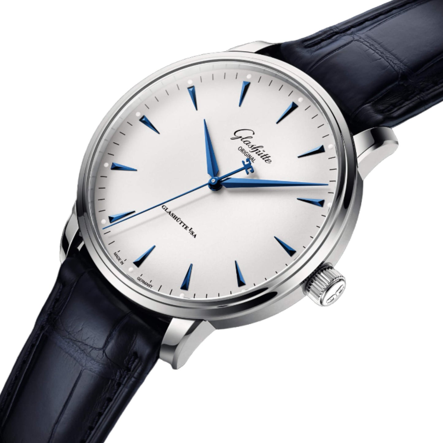 Glashutte Senator Excellence White Dial Black Alligator 42mm