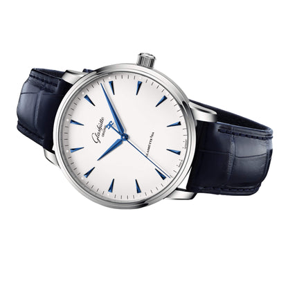 Glashutte Senator Excellence White Dial Black Alligator 42mm