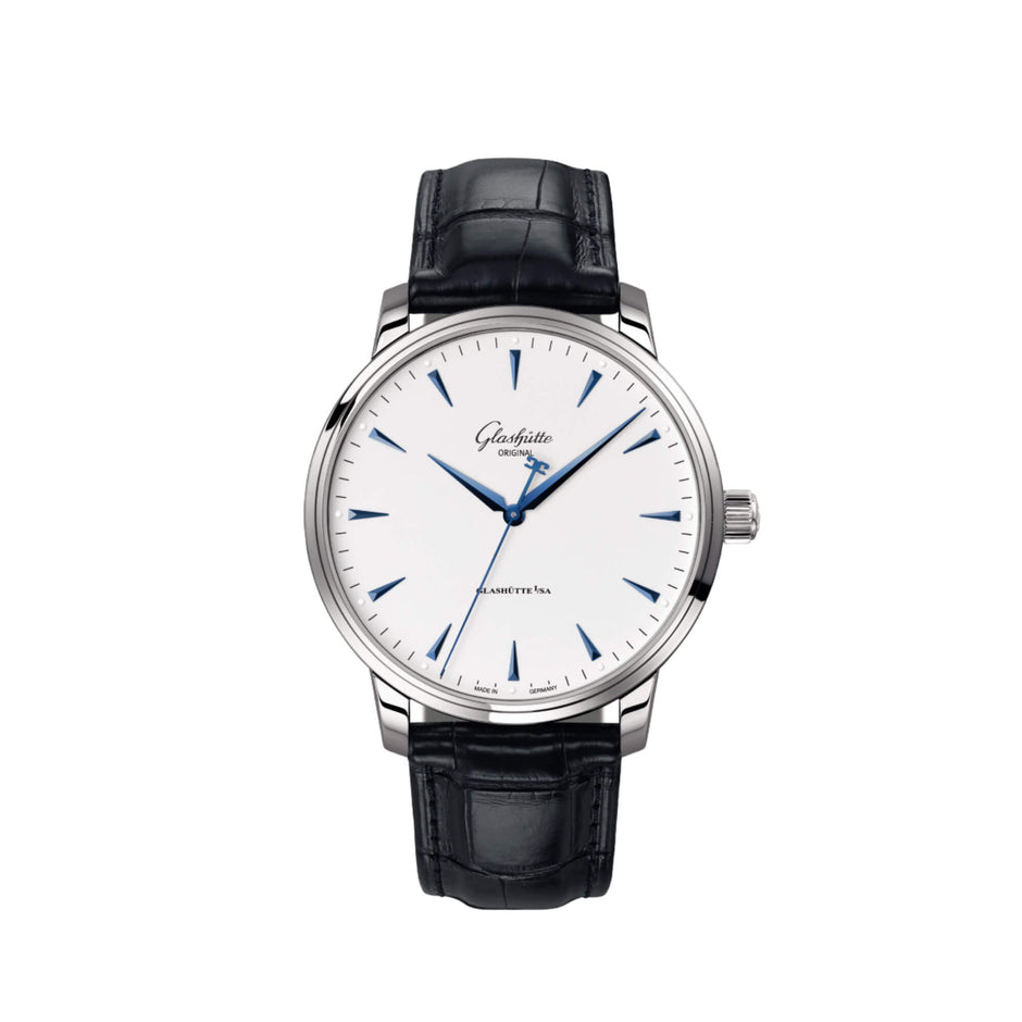 Glashutte Senator Excellence White Dial Black Alligator 42mm