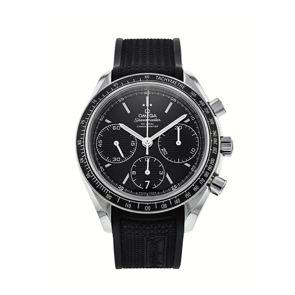 Omega Speedmaster Racing Co‑Axial Chronometer Chronograph Black Dial Black Rubber 40mm