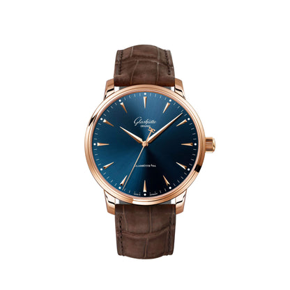 Glashutte Senator Excellence Blue Dial Brown Alligator 42mm