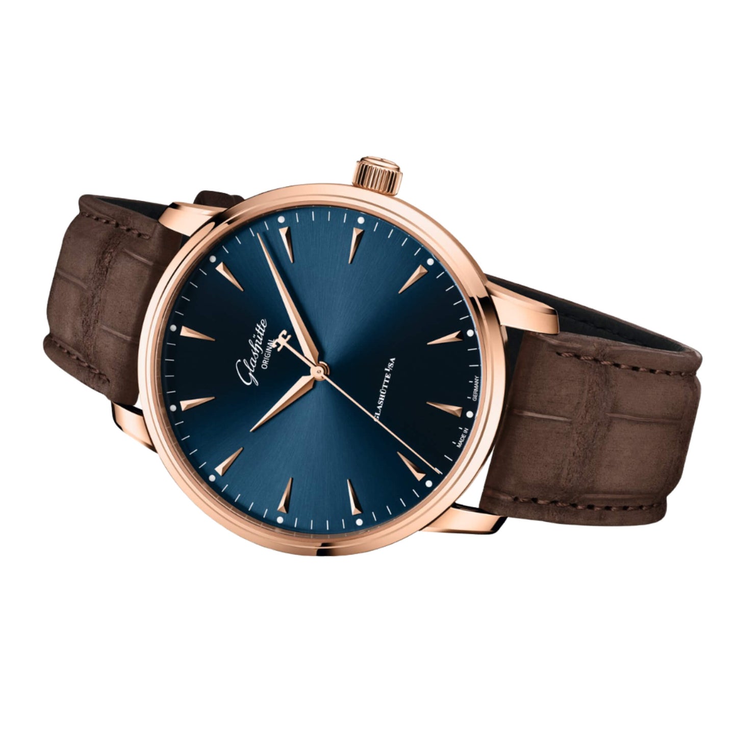 Glashutte Senator Excellence Blue Dial Brown Alligator 42mm