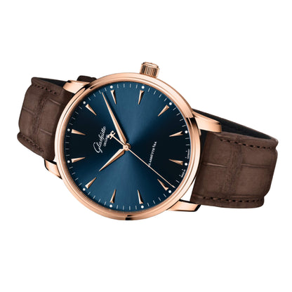 Glashutte Senator Excellence Blue Dial Brown Alligator 42mm
