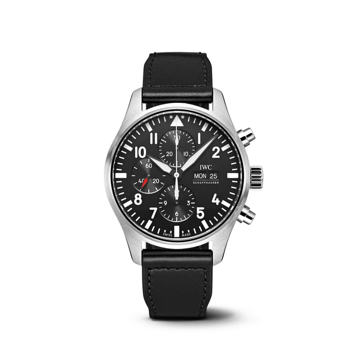 IWC Pilot Chronograph Black Dial Black Leather 43mm