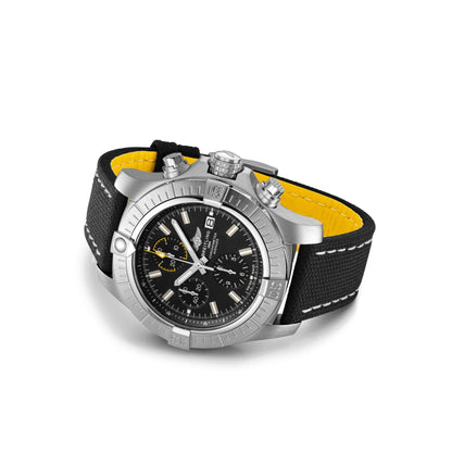 Breitling Avenger Chronograph Black Dial Black Leather 45mm