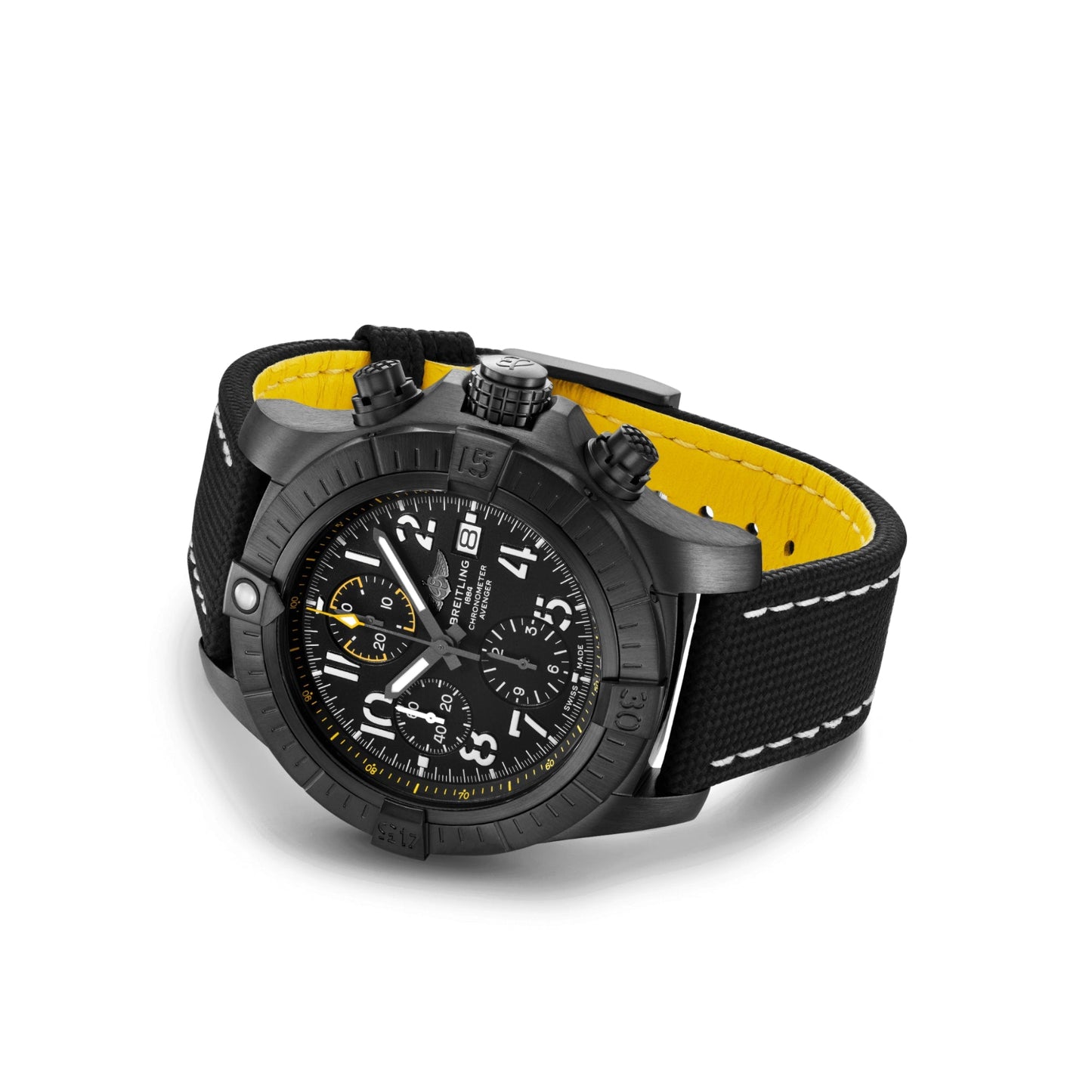 Breitling Avenger Chronograph Night Mission Black Dial Black Leather 45mm