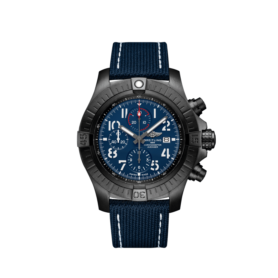 Breitling Super Avenger Chronograph Night Mission Blue Dial Blue Leather 48mm
